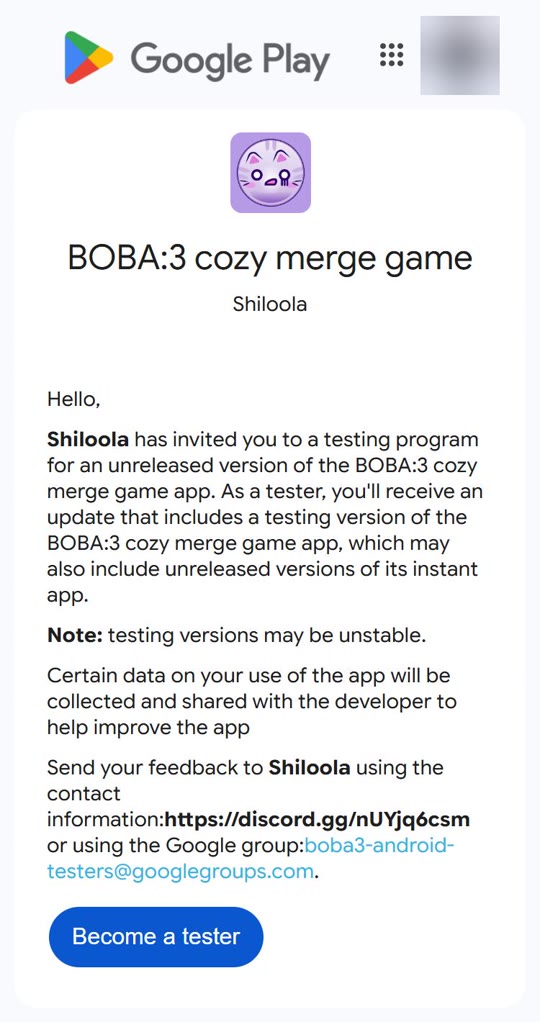 google's testing page. tap become a tester